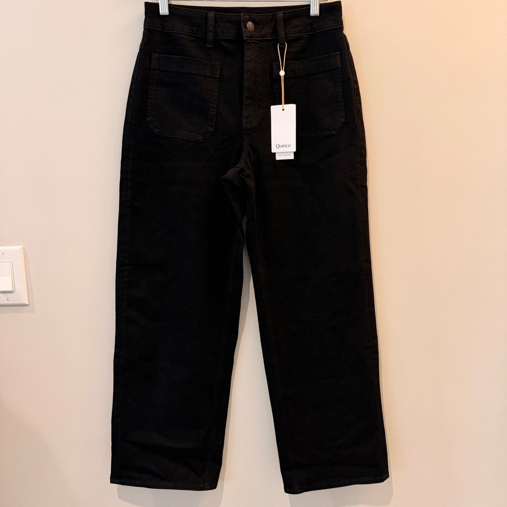 Quince Bella Stretch Patch Pocket Wide Leg Jeans Denim Cropped Black 28 Long NWT - Picture 2 of 13
